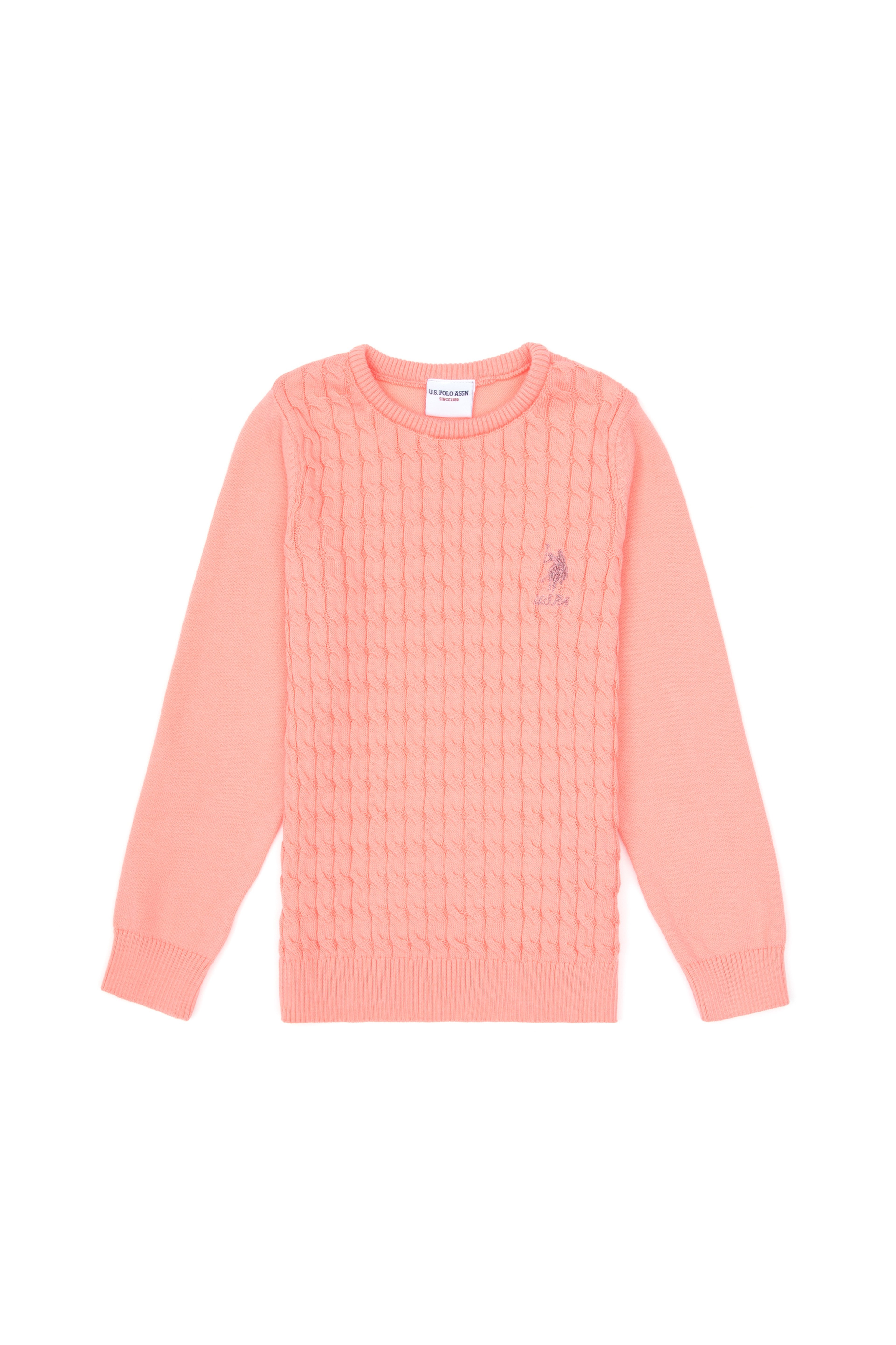 Kız Çocuk Neon Pembe Bisiklet Yaka Basic Kazak