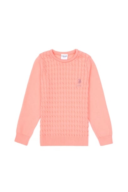 Kız Çocuk Neon Pembe Bisiklet Yaka Basic Kazak