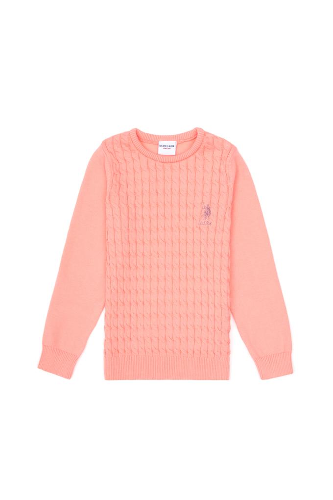 Kız Çocuk Neon Pembe Bisiklet Yaka Basic Kazak