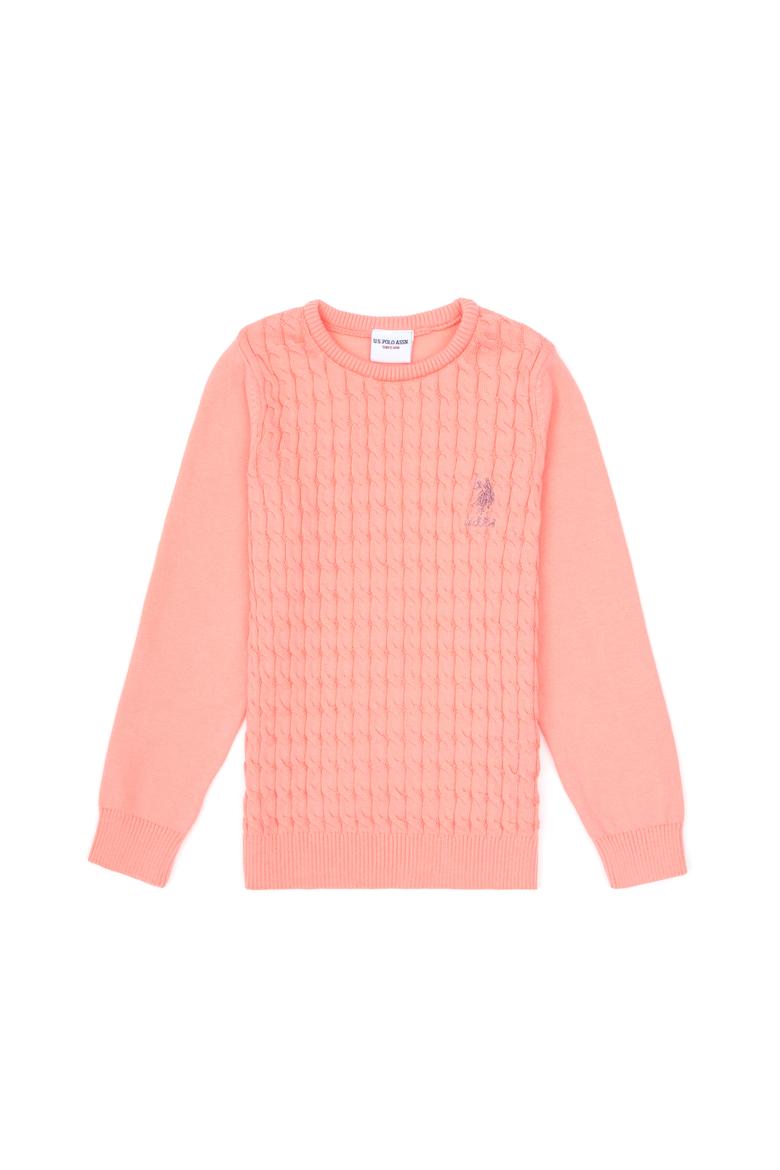 Kız Çocuk Neon Pembe Bisiklet Yaka Basic Kazak