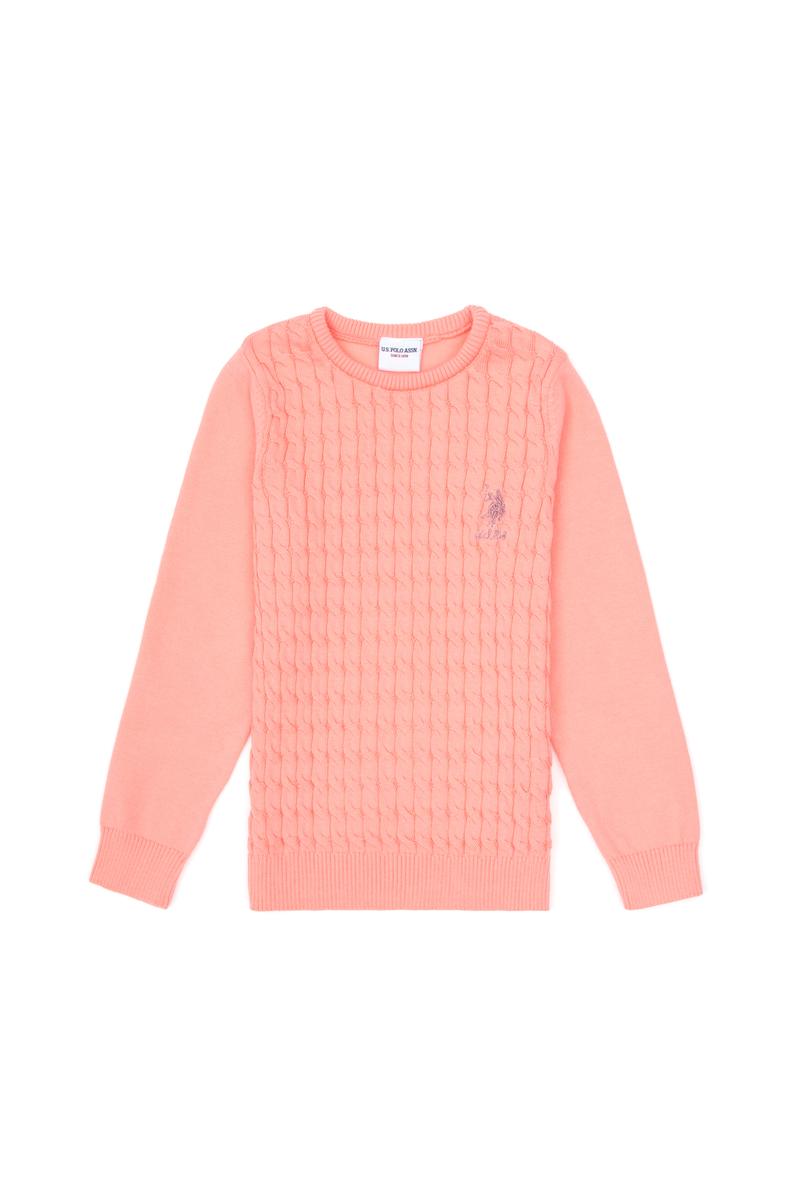 Kız Çocuk Neon Pembe Bisiklet Yaka Basic Kazak