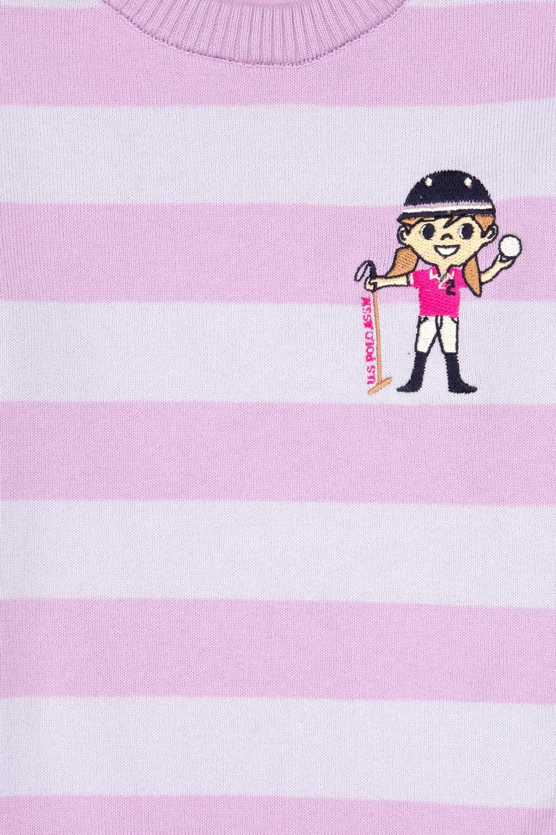 Kız Çocuk Lila Çizgili Bisiklet Yaka Kazak - 50316302002