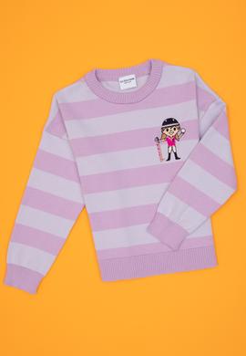 Kız Çocuk Lila Çizgili Bisiklet Yaka Kazak - 50316302002