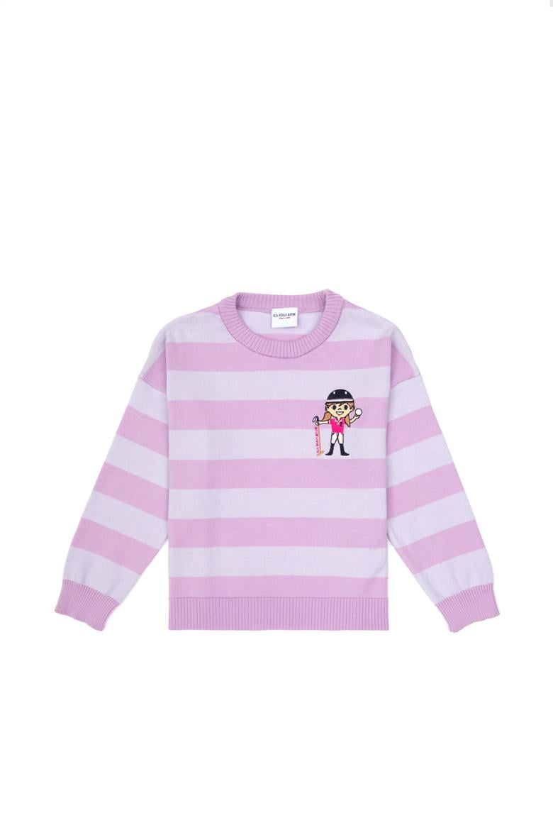 Kız Çocuk Lila Çizgili Bisiklet Yaka Kazak - 50316302002