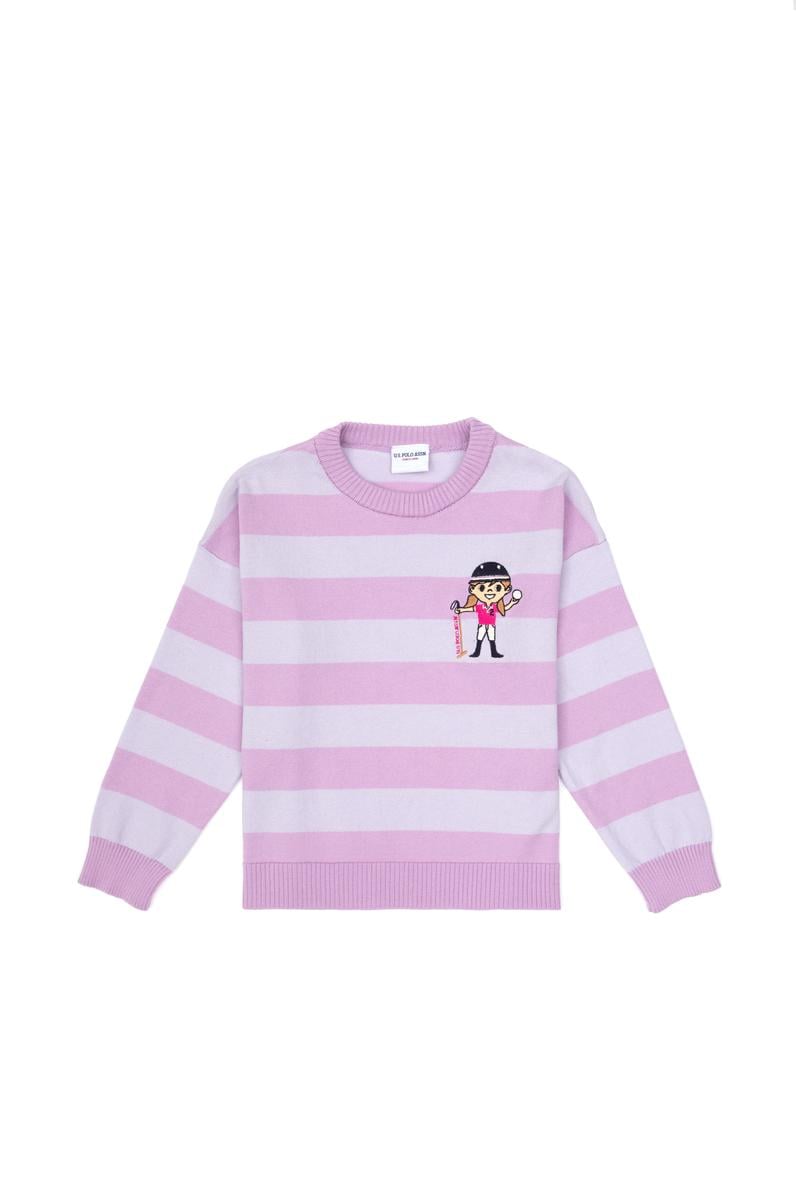 Kız Çocuk Lila Çizgili Bisiklet Yaka Kazak