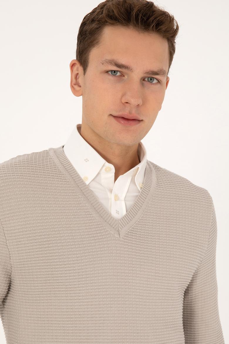 Erkek Regular Fit V Yaka Taş Kazak - 50315028023