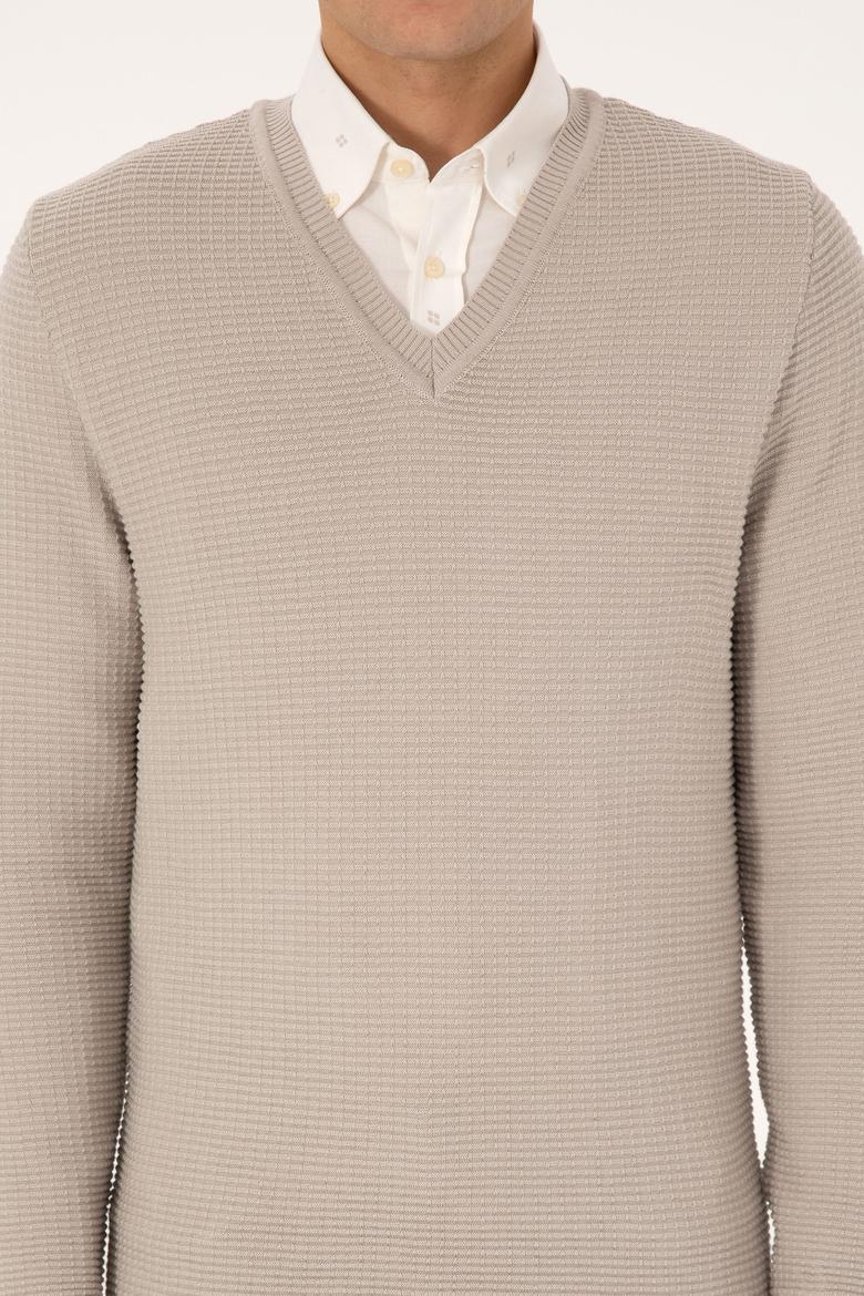 Erkek Regular Fit V Yaka Taş Kazak - 50315028023