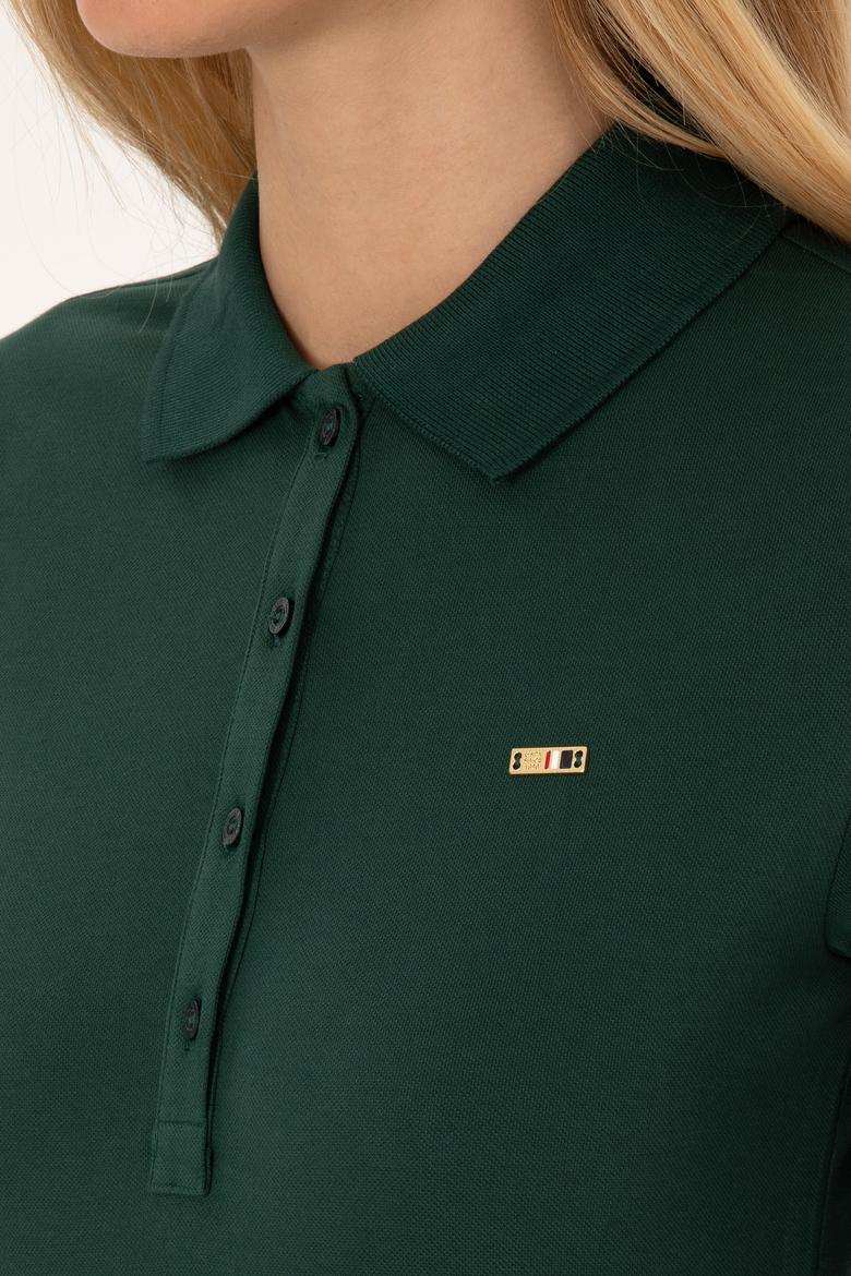 Kadın Koyu Yeşil Basic Polo Yaka Sweatshırt - 50313593036