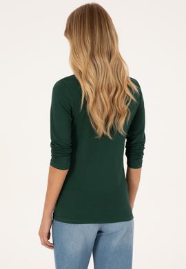 Kadın Koyu Yeşil Basic Polo Yaka Sweatshırt - 50313593036