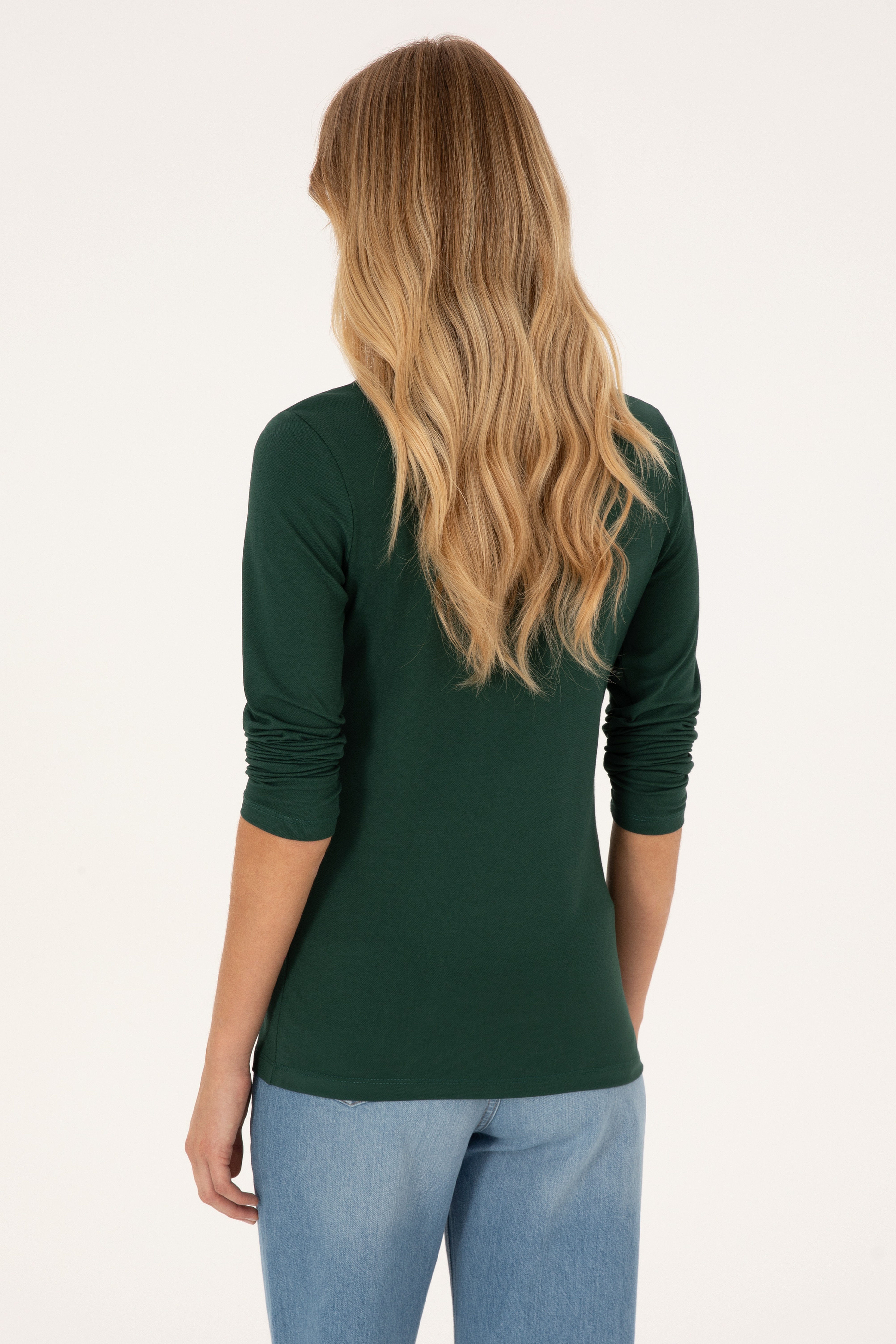 Kadın Koyu Yeşil Basic Polo Yaka Sweatshırt - Image 5
