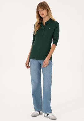 Kadın Koyu Yeşil Basic Polo Yaka Sweatshırt - 50313593036