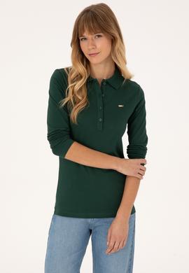 Kadın Koyu Yeşil Basic Polo Yaka Sweatshırt - 50313593036
