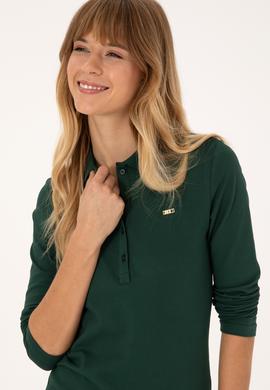 Kadın Koyu Yeşil Basic Polo Yaka Sweatshırt - 50313593036