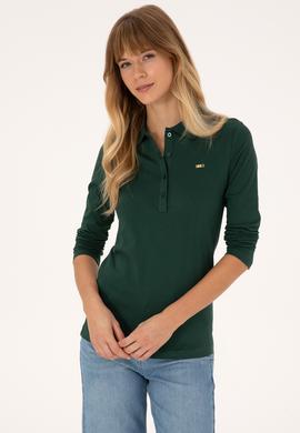 Kadın Koyu Yeşil Basic Polo Yaka Sweatshırt - 50313593036