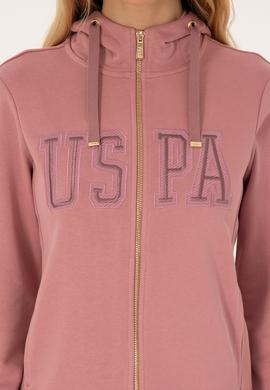 Kadın Gül Kurusu Fermuarlı Kapüşonlu Basic Sweatshirt - 50307769077