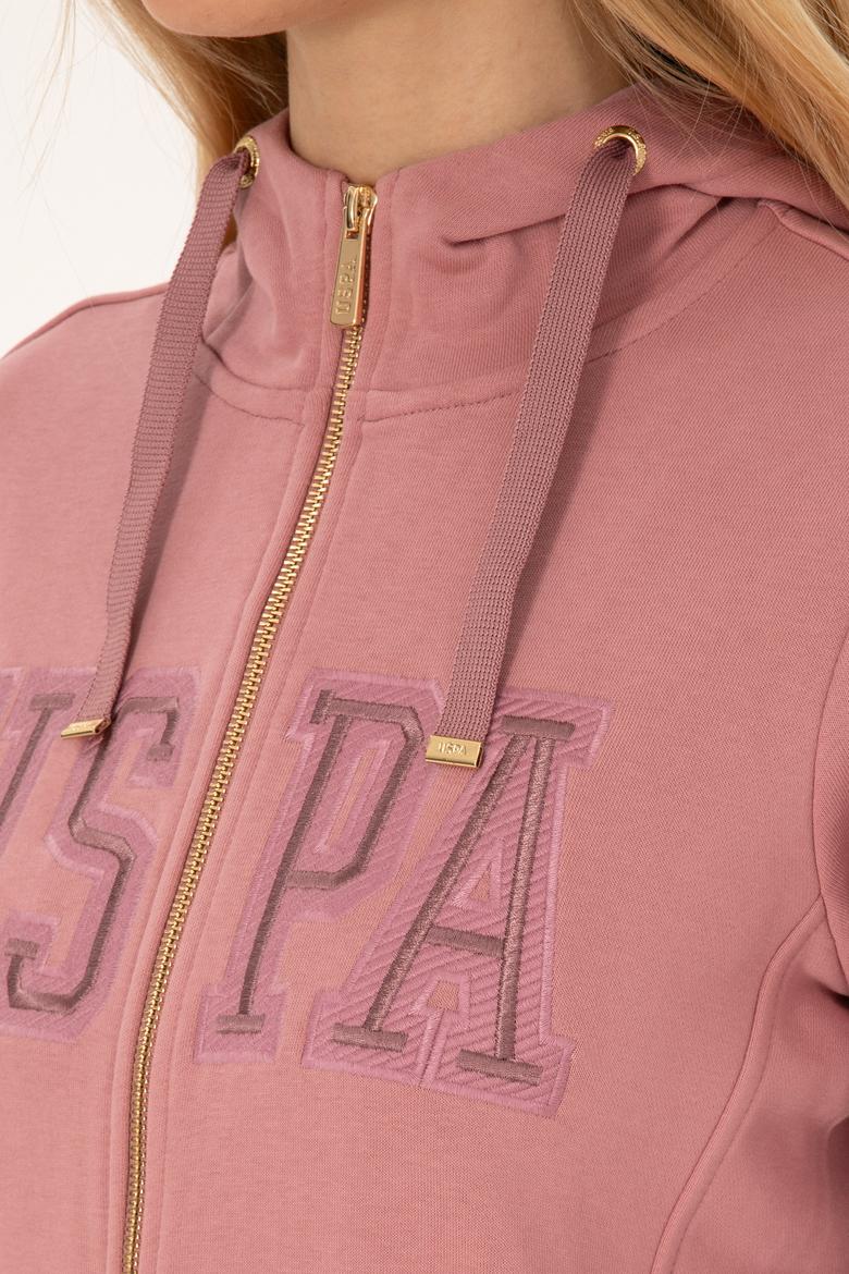 Kadın Gül Kurusu Fermuarlı Kapüşonlu Basic Sweatshirt - 50307769077