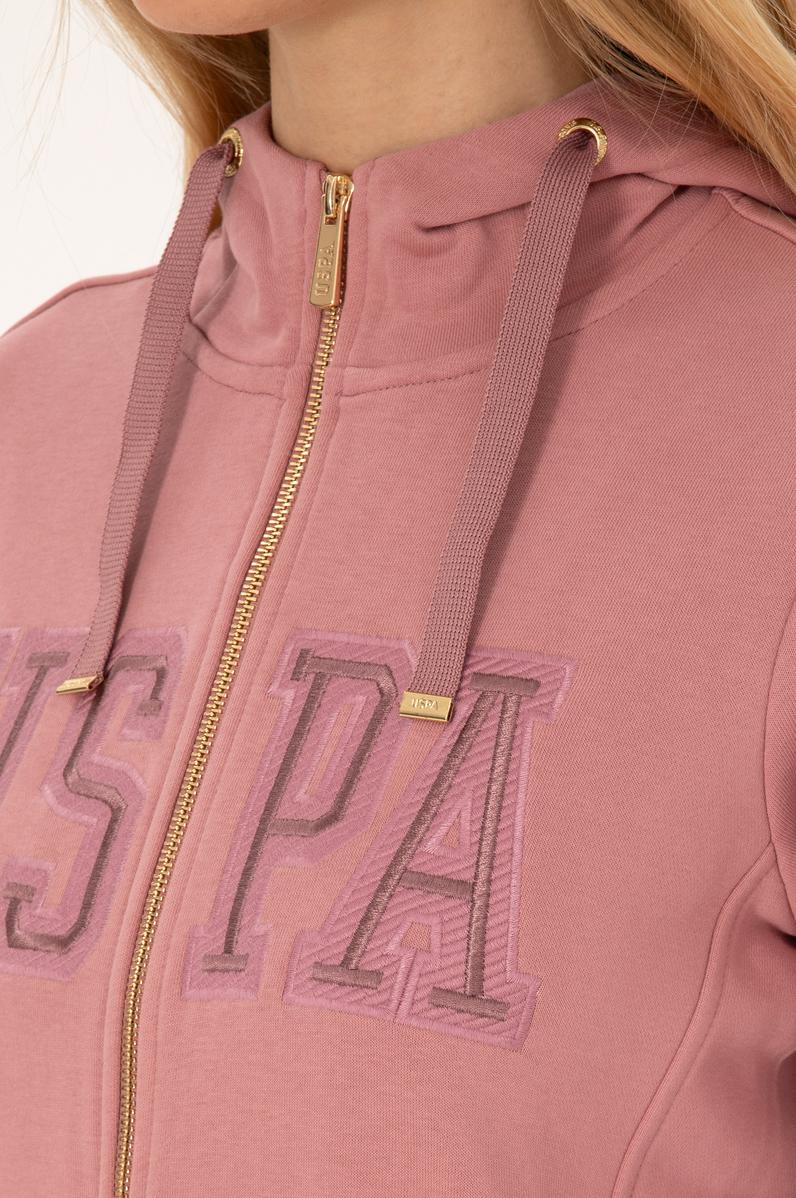 Kadın Gül Kurusu Fermuarlı Kapüşonlu Basic Sweatshirt