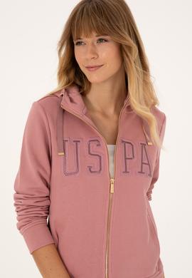 Kadın Gül Kurusu Fermuarlı Kapüşonlu Basic Sweatshirt - 50307769077