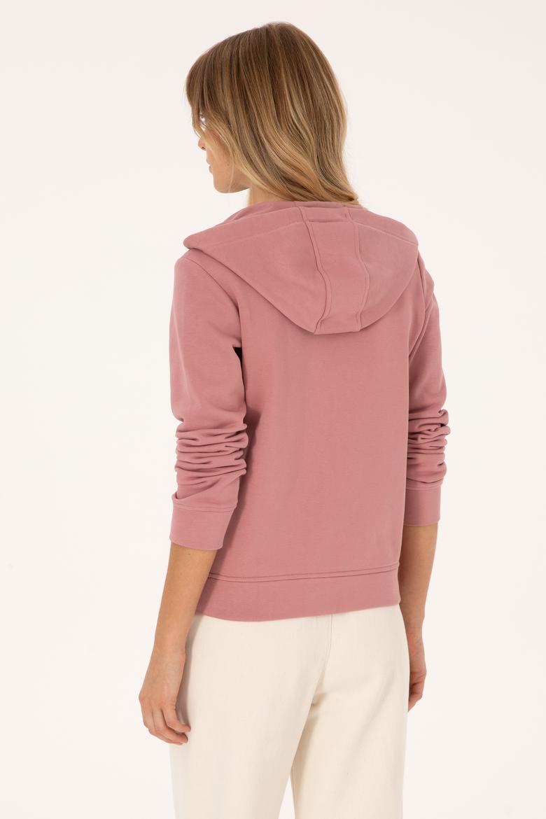 Kadın Gül Kurusu Fermuarlı Kapüşonlu Basic Sweatshirt - 50307769077