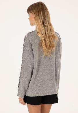 Kadın Gri Bisiklet Yaka Triko Kazak - 50313263003