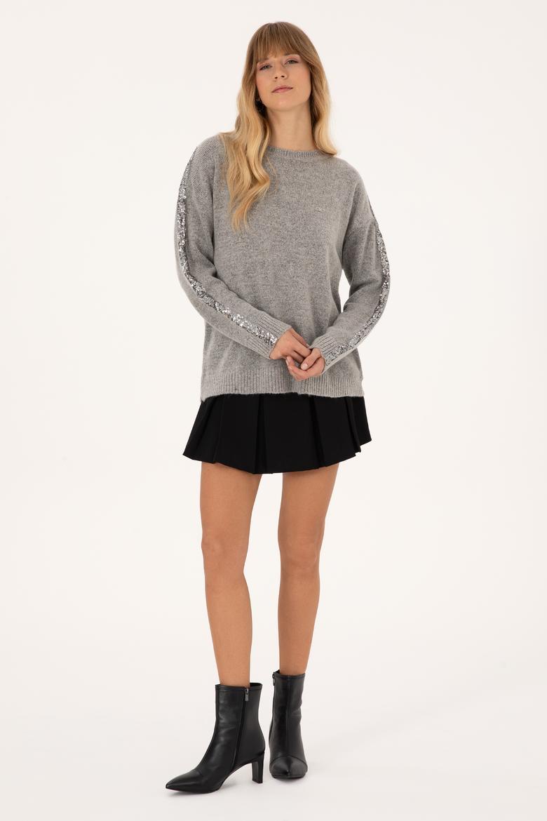 Kadın Gri Bisiklet Yaka Triko Kazak - 50313263003