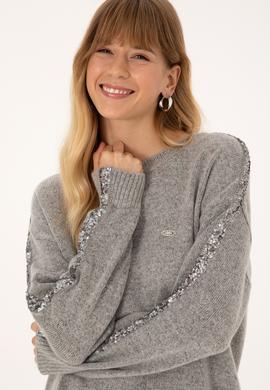 Kadın Gri Bisiklet Yaka Triko Kazak - 50313263003