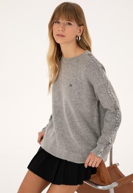 Kadın Gri Bisiklet Yaka Triko Kazak - 50313263003