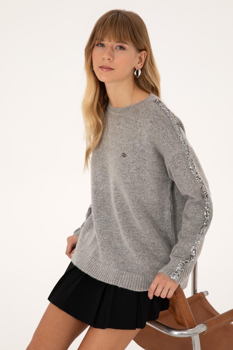 Kadın Gri Bisiklet Yaka Triko Kazak - 50313263003