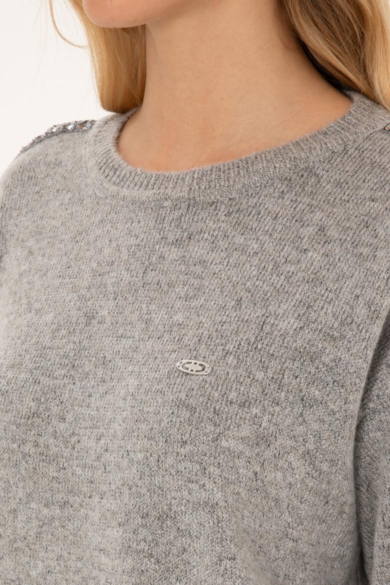 Kadın Gri Bisiklet Yaka Triko Kazak - 50313263003