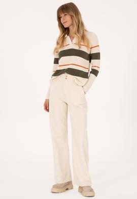 Kadın Krem Melanj Polo Yaka Kazak - 50308850026