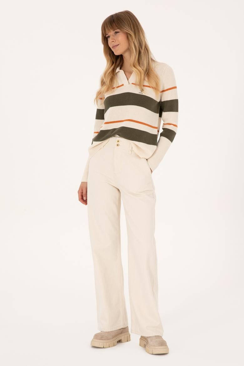 Kadın Krem Melanj Polo Yaka Kazak - 50308850026