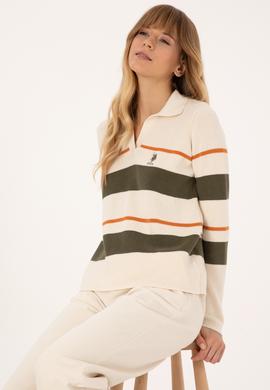 Kadın Krem Melanj Polo Yaka Kazak - 50308850026