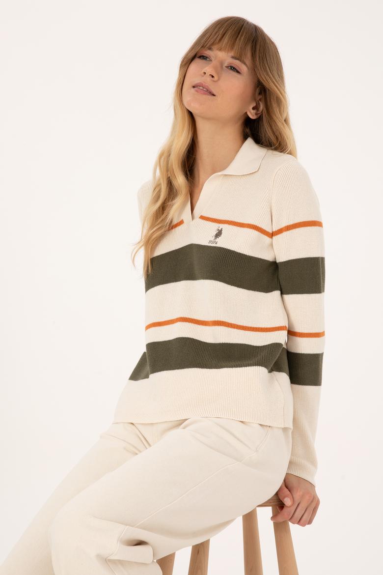 Kadın Krem Melanj Polo Yaka Kazak - 50308850026