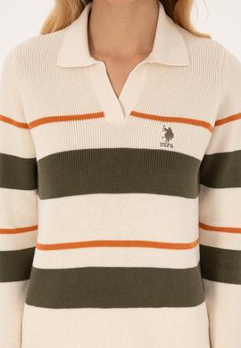 Kadın Krem Melanj Polo Yaka Kazak - 50308850026