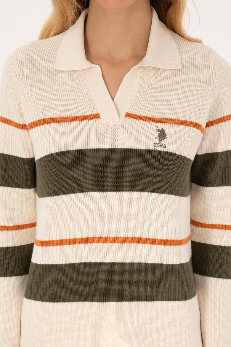 Kadın Krem Melanj Polo Yaka Kazak - 50308850026