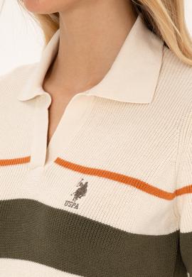 Kadın Krem Melanj Polo Yaka Kazak - 50308850026