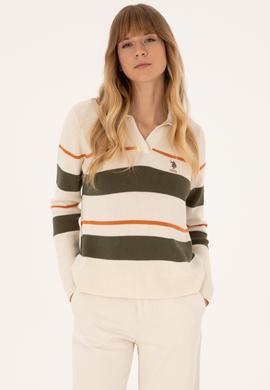 Kadın Krem Melanj Polo Yaka Kazak - 50308850026