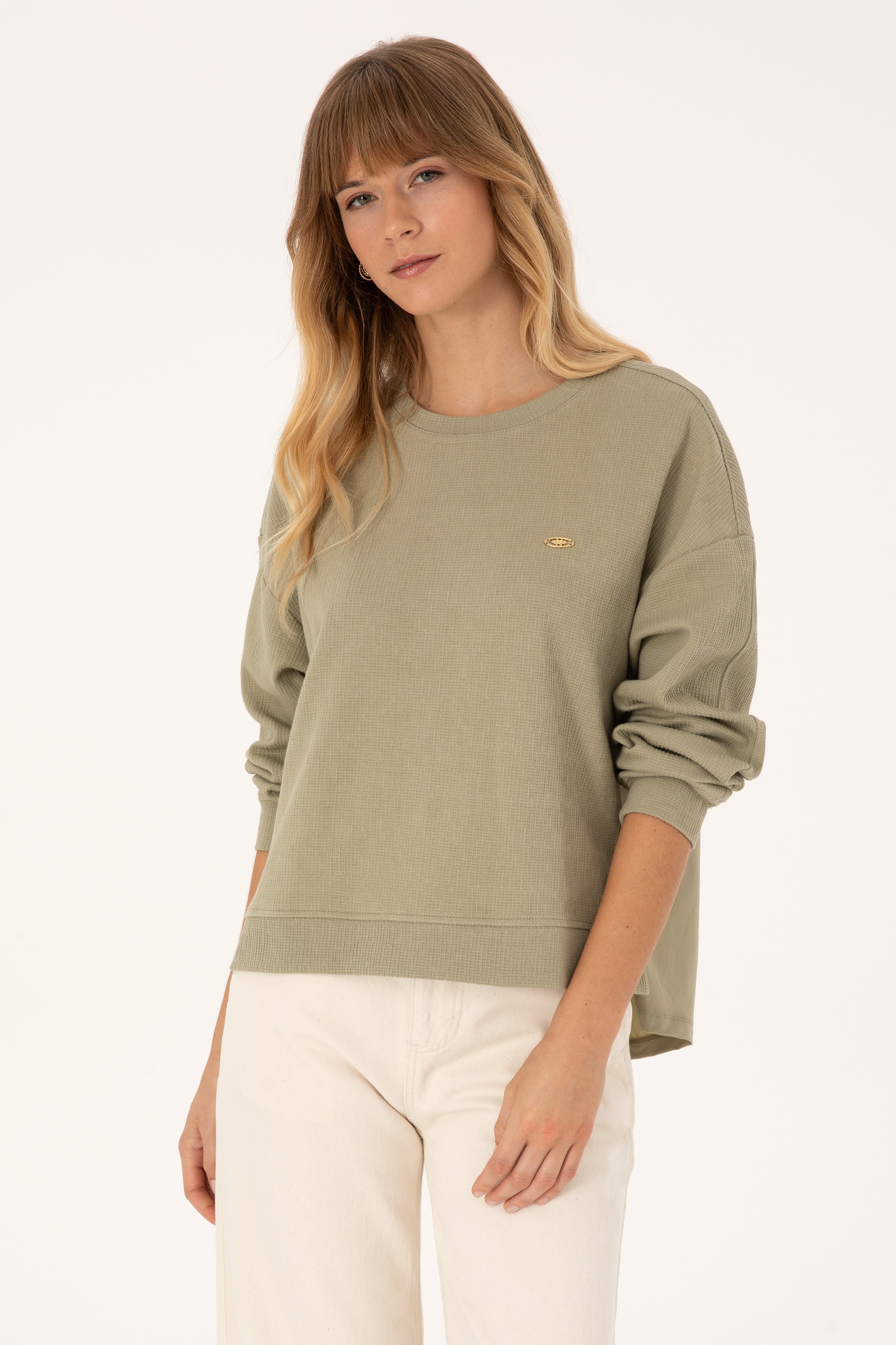 Kadın Açık Haki Bisiklet Yaka Sweatshirt - Image 1