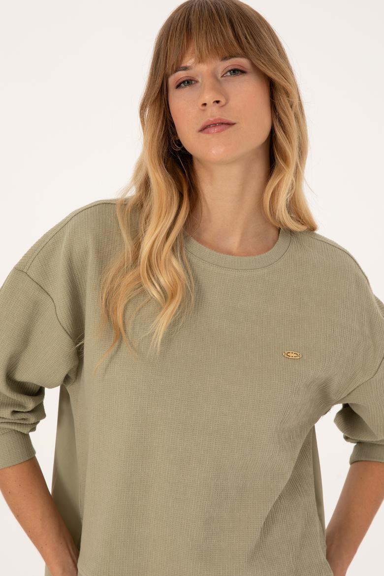 Kadın Açık Haki Bisiklet Yaka Sweatshirt - 50309454008