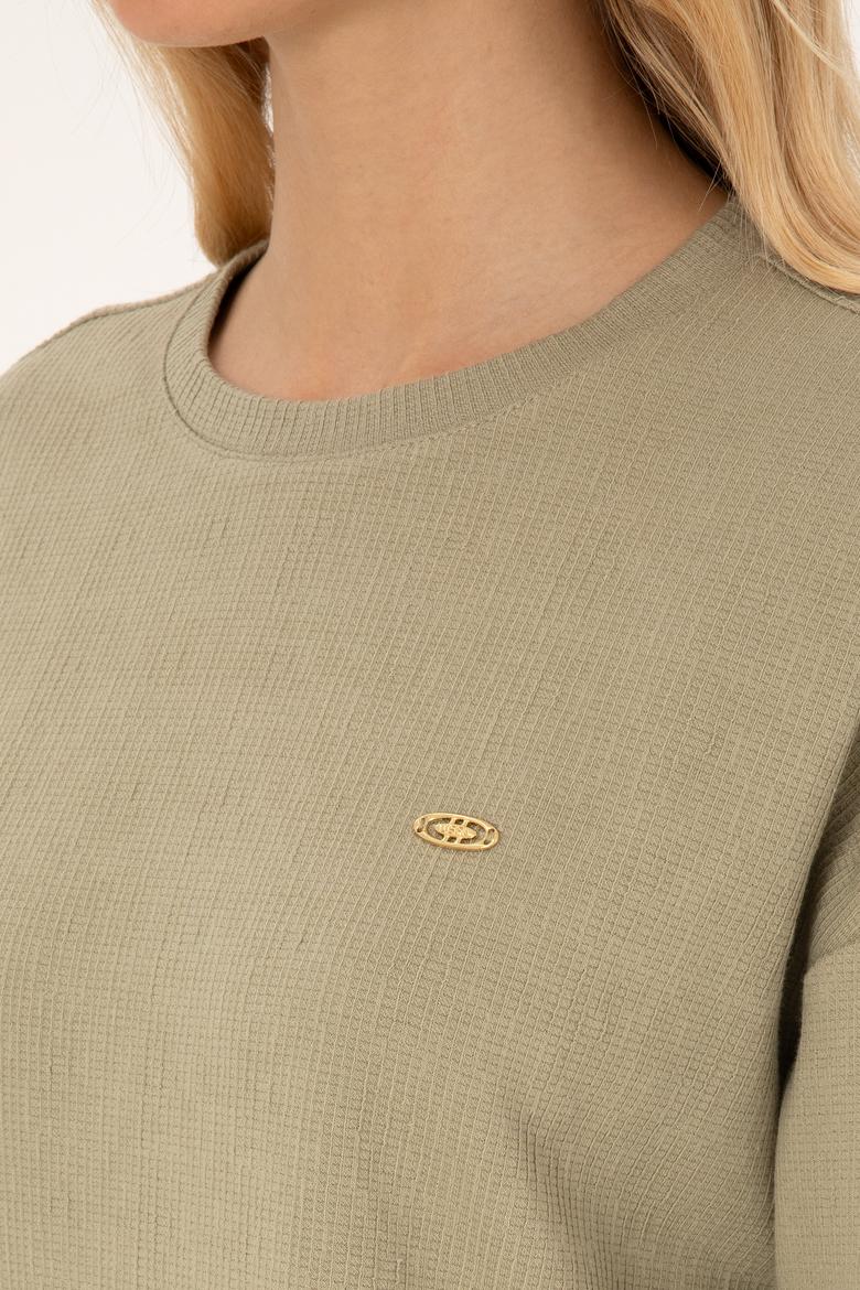 Kadın Açık Haki Bisiklet Yaka Sweatshirt - 50309454008