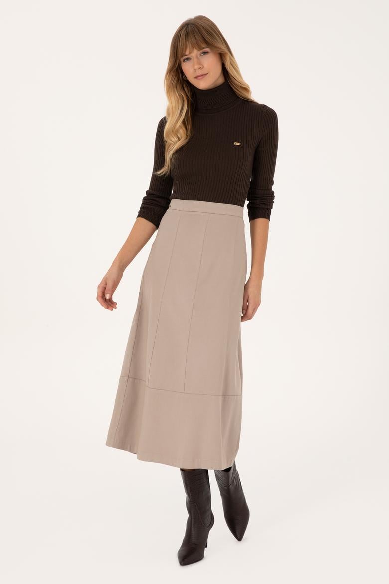 Kadın Koyu Bej Dokuma Etek - 50310882004