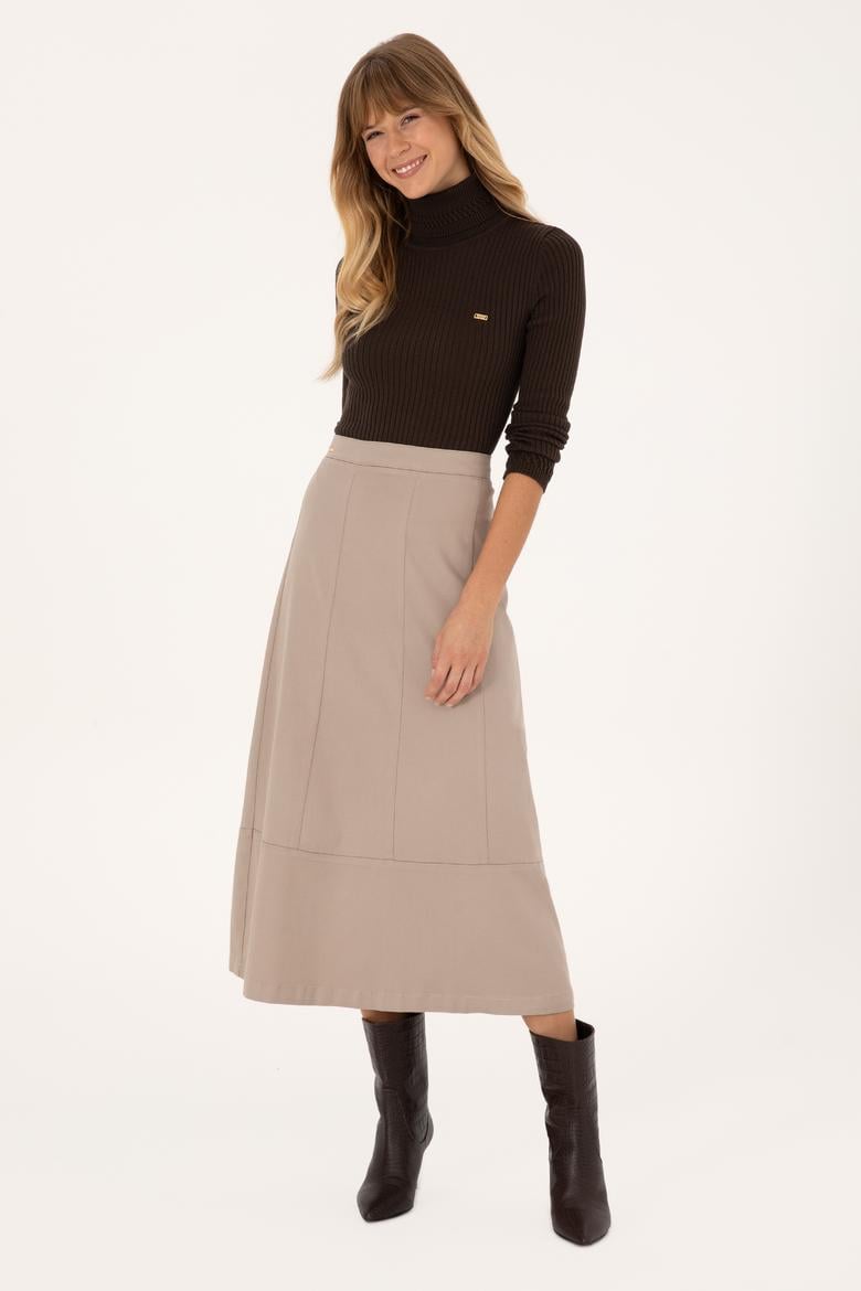 Kadın Koyu Bej Dokuma Etek