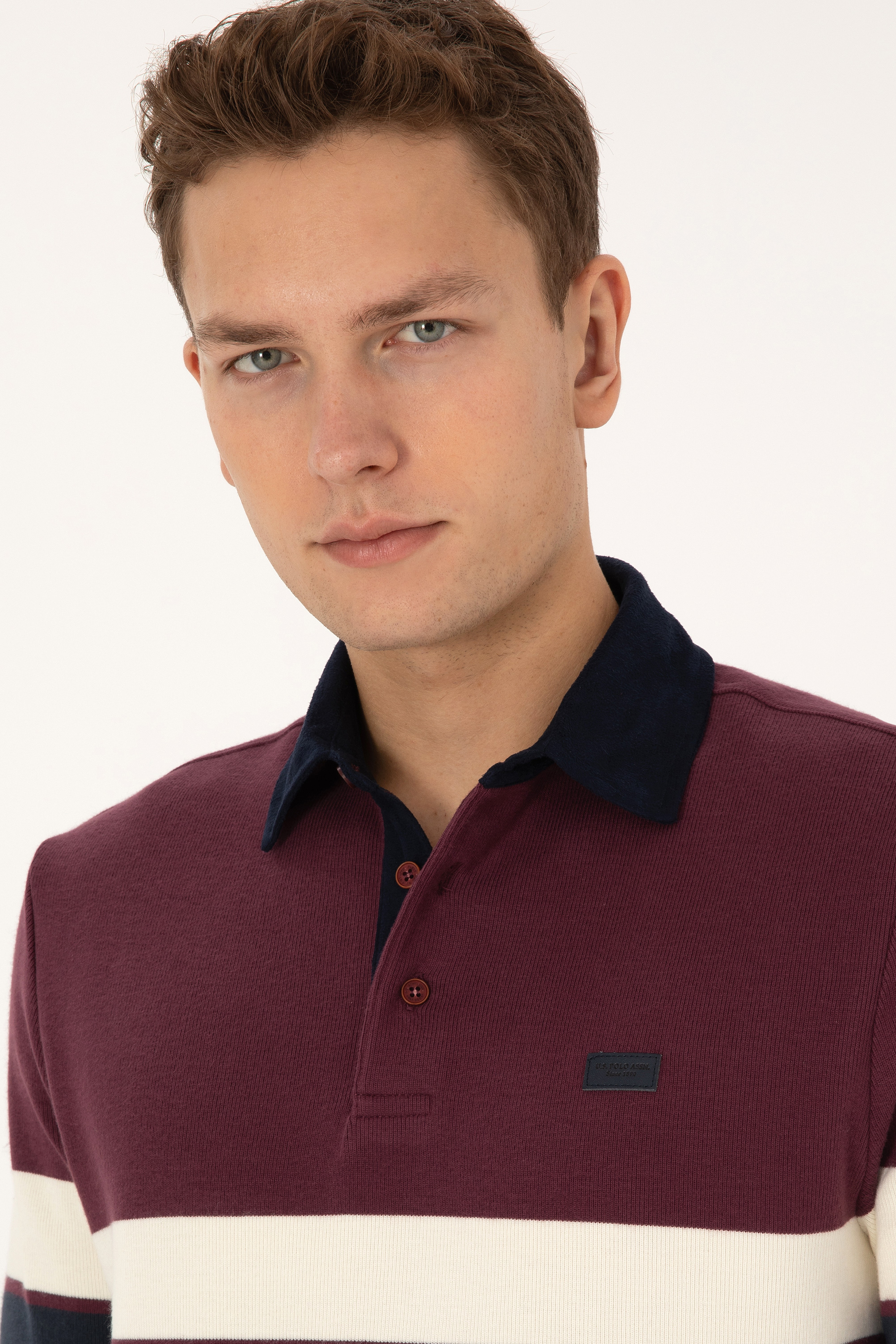 Erkek Regular Fit Bordo Polo Yaka Sweatshirt - Image 2