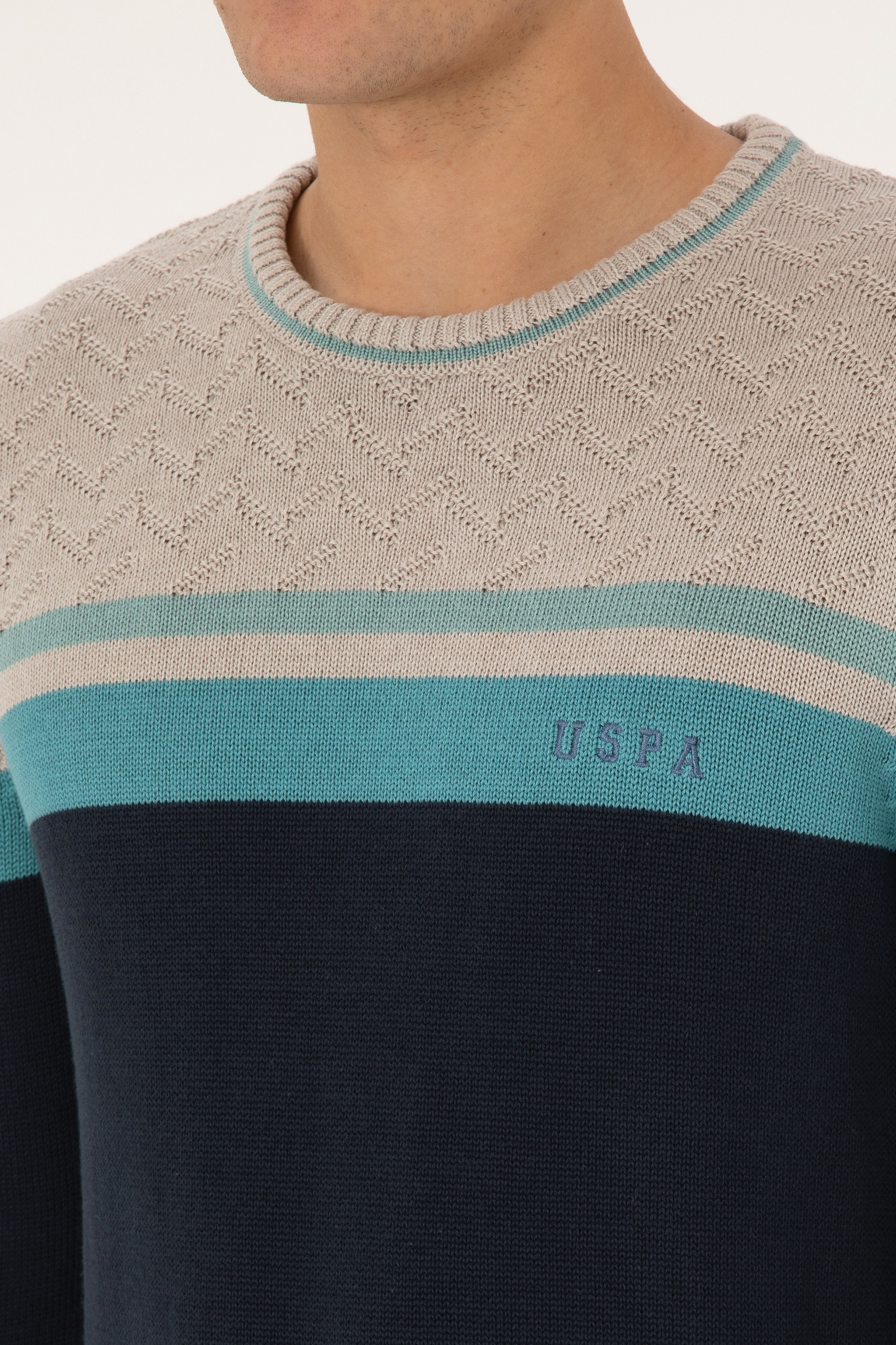 Erkek Açık Lacivert Regular Fit Bisiklet Yaka Kazak - Image 7