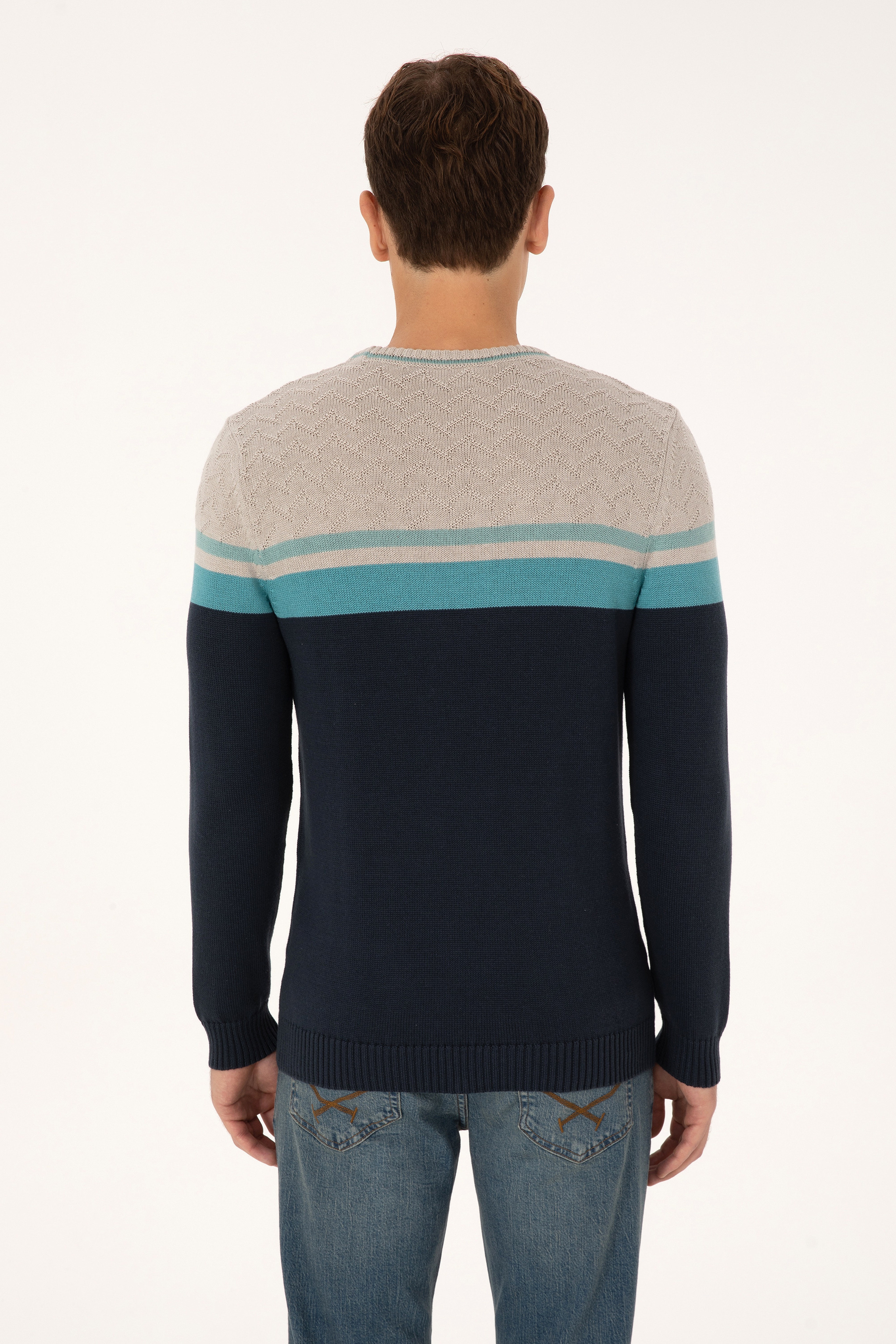 Erkek Açık Lacivert Regular Fit Bisiklet Yaka Kazak - Image 5