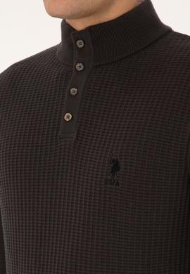 Erkek Regular Fit Düğmeli Yaka Antrasit Melanj Kazak - 50308915006