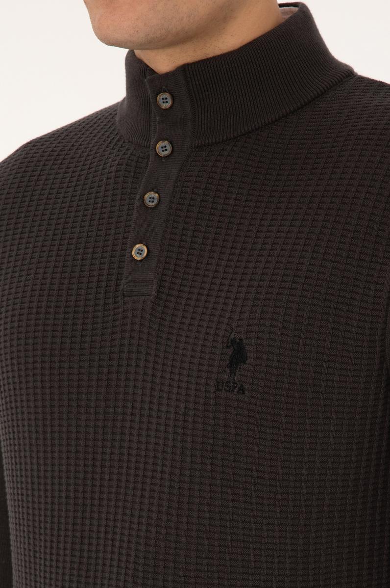 Erkek Regular Fit Düğmeli Yaka Antrasit Melanj Kazak