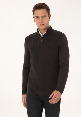 Erkek Regular Fit Düğmeli Yaka Antrasit Melanj Kazak - 50308915006