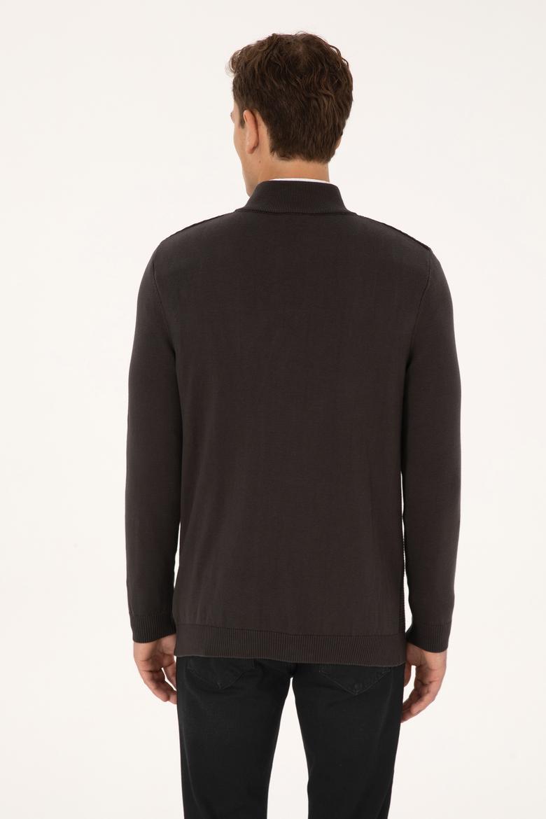 Erkek Regular Fit Düğmeli Yaka Antrasit Melanj Kazak - 50308915006