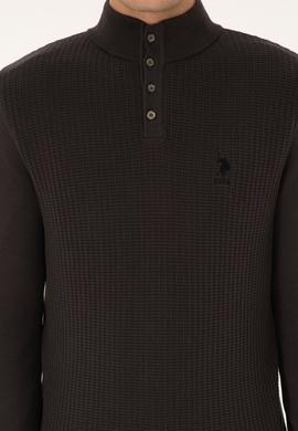 Erkek Regular Fit Düğmeli Yaka Antrasit Melanj Kazak - 50308915006